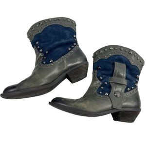 Vince Camuto Madalissa Two Tone Leather Studded Boots Size 8 Brown Blue Shoes